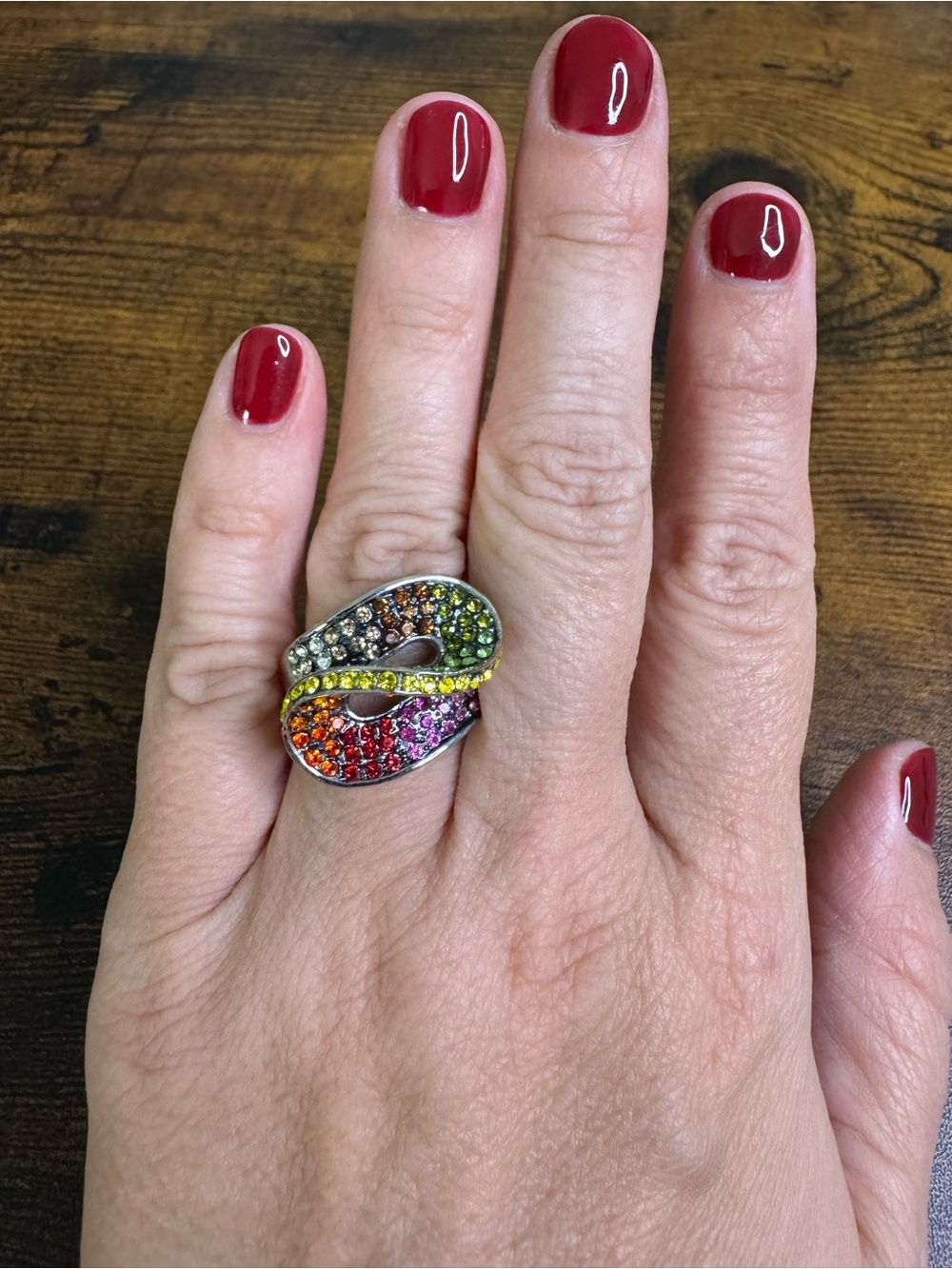 Multicolor Crystal Swirl Statement Ring - Women's Fashion Jewelry